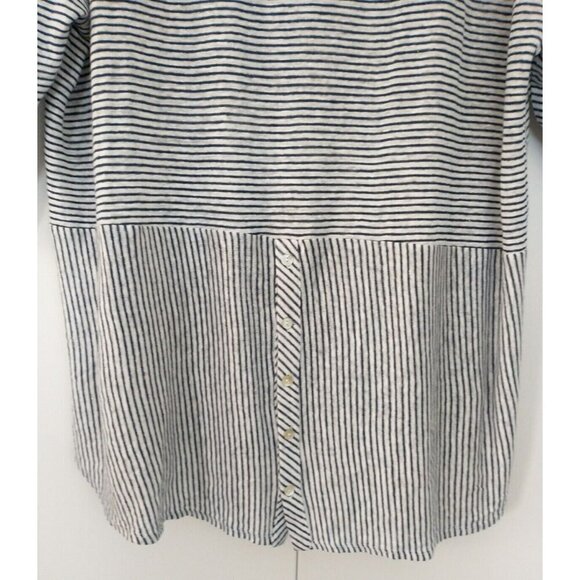 Adrienne Vittadini 100% Linen Navy White Stripes 3/4 Roll Sleeve Tunic - 1X NWT - Picture 6 of 10
